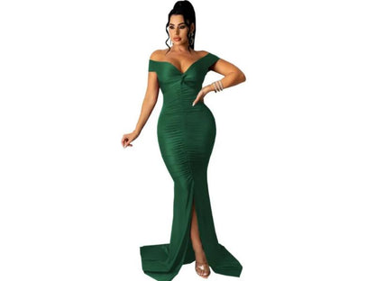 Maxi Φόρεμα Off Shoulder Με Σούρες