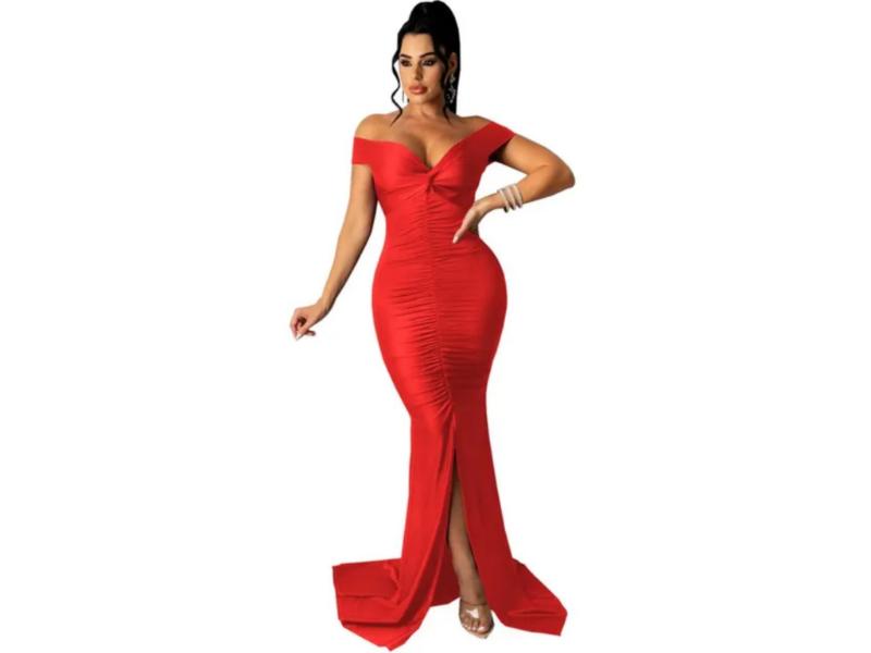 Maxi Φόρεμα Off Shoulder Με Σούρες