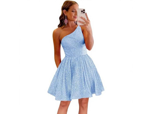 Mini Φόρεμα One Shoulder Με Glitter Υφή