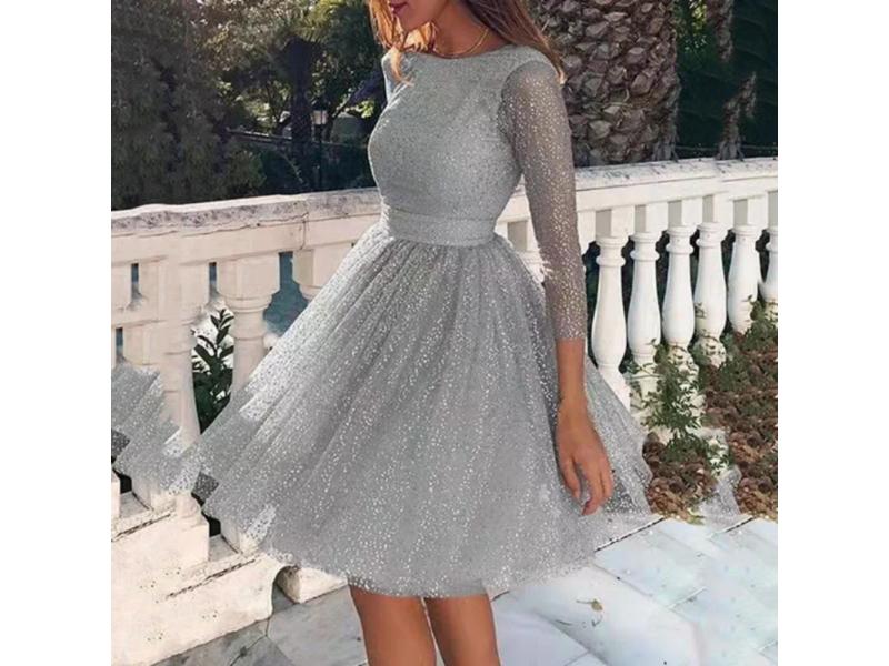 Mini Φόρεμα Tulle Με Glitter Και Μακριά Μανίκια