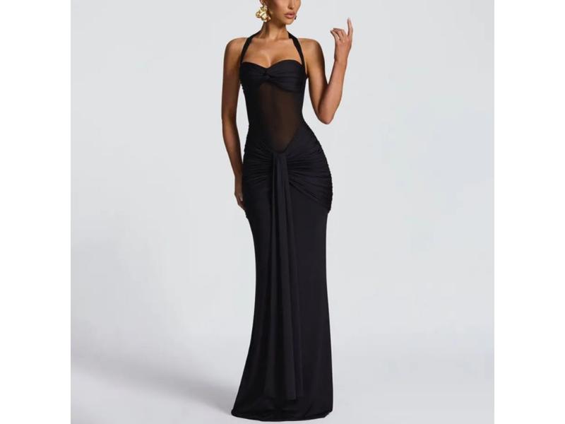 Maxi Φόρεμα Halter Με Draped Σχέδιο